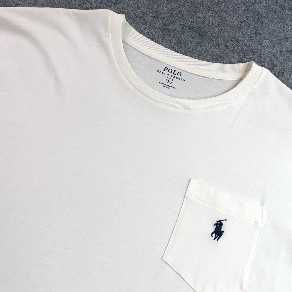 Polo Ralph Lauren Mens T-Shirt Large White Pocket Short Sleeve Cotton Tee